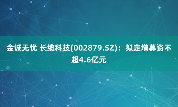金诚无忧 长缆科技(002879.SZ)：拟定增募资不超4.6亿元